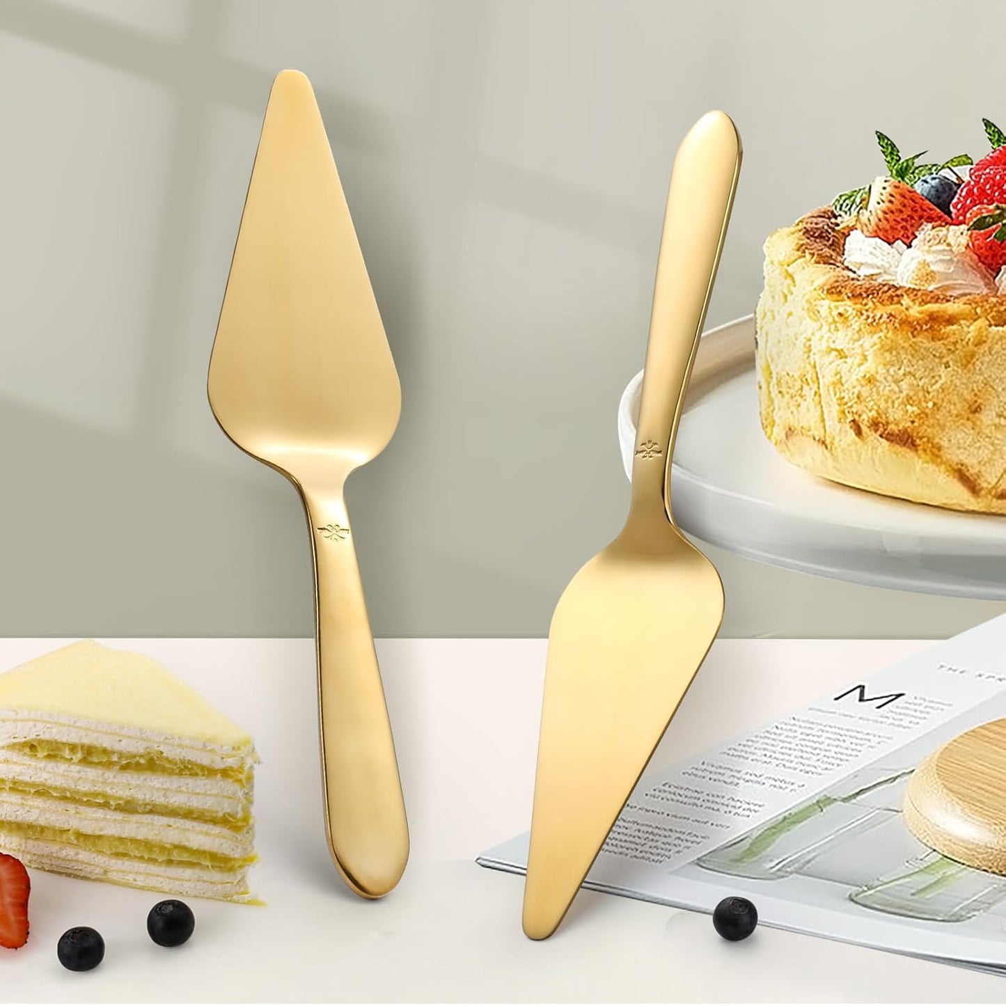 Cake Server, Wedding Cake Cutting Set 2 Piece Gold Cake Cutter, Stainless Steel Pie Server with Smooth Edge V1258-DP02-B-69