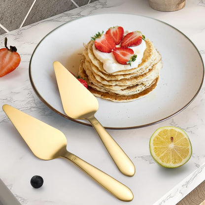 Cake Server, Wedding Cake Cutting Set 2 Piece Gold Cake Cutter, Stainless Steel Pie Server with Smooth Edge V1258-DP02-B-69