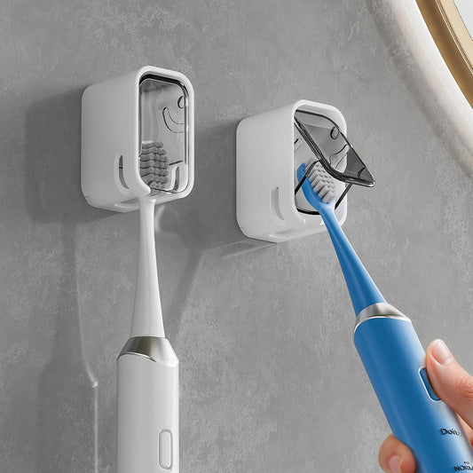 Toothbrush Holders for Bathroom[Innovation Single Slot Design] 2PCS Toothbrush Holder Wall Mounted with Cover V1258-DP02-B-698
