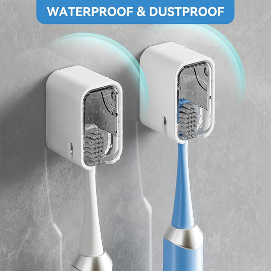 Toothbrush Holders for Bathroom[Innovation Single Slot Design] 2PCS Toothbrush Holder Wall Mounted with Cover V1258-DP02-B-698