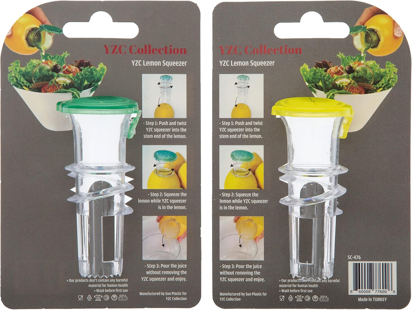 YZC Lemon Squeezer - 2-Pack Lemon-Juicer - BPA-Free Plastic Lime Juicer- Compact Juice Extractor Citrus Press V1258-DP02-B-70