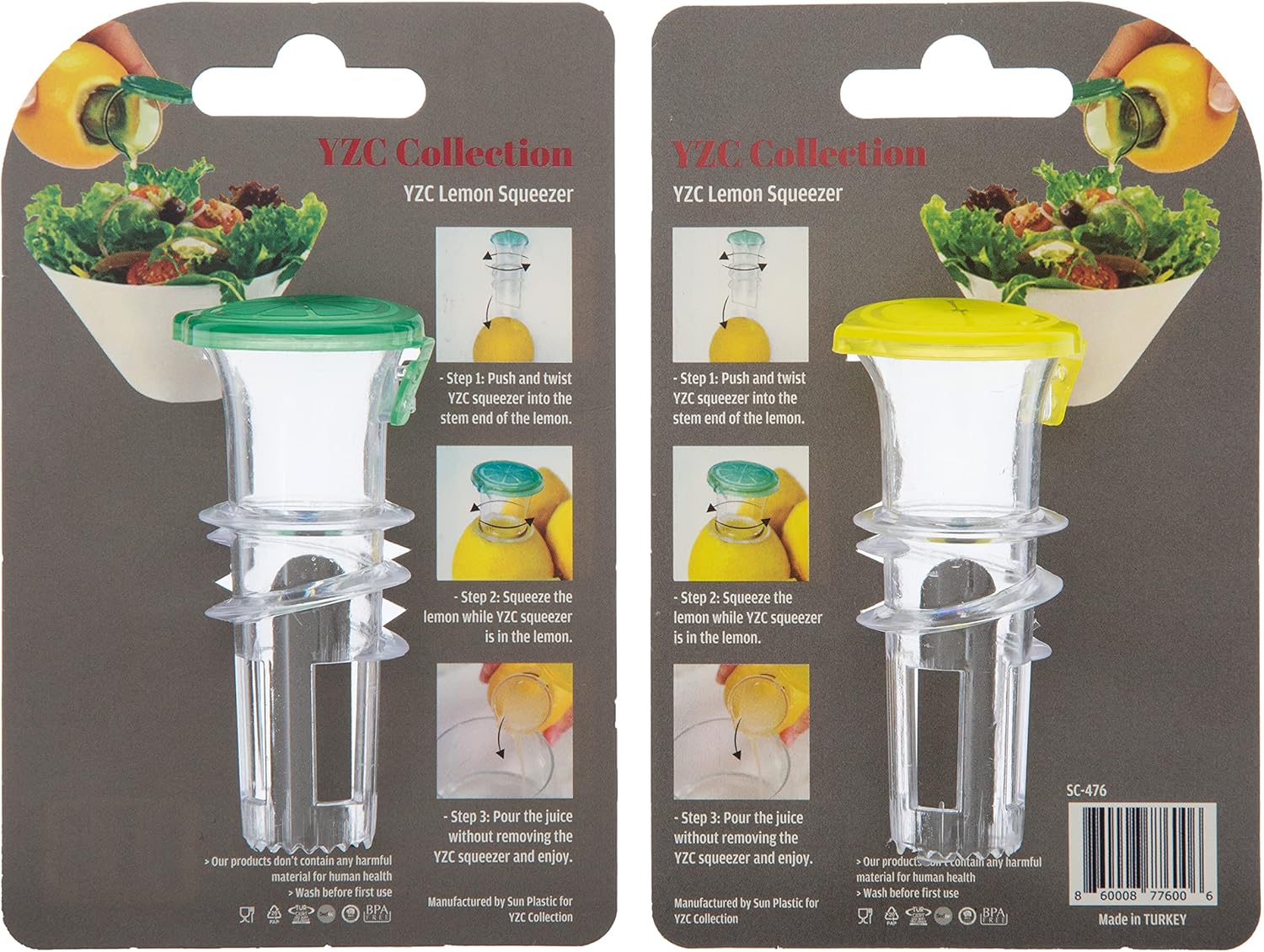 YZC Lemon Squeezer - 2-Pack Lemon-Juicer - BPA-Free Plastic Lime Juicer- Compact Juice Extractor Citrus Press V1258-DP02-B-70