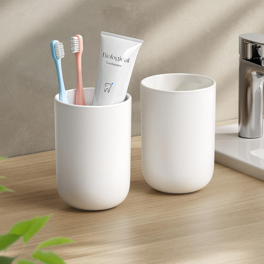 Toothbrush Cup 13oz 380ml, Unbreakable Reusable Bathroom Tumbler 2Pcs, Non-Slip Plastic Bathroom Cup V1258-DP02-B-700