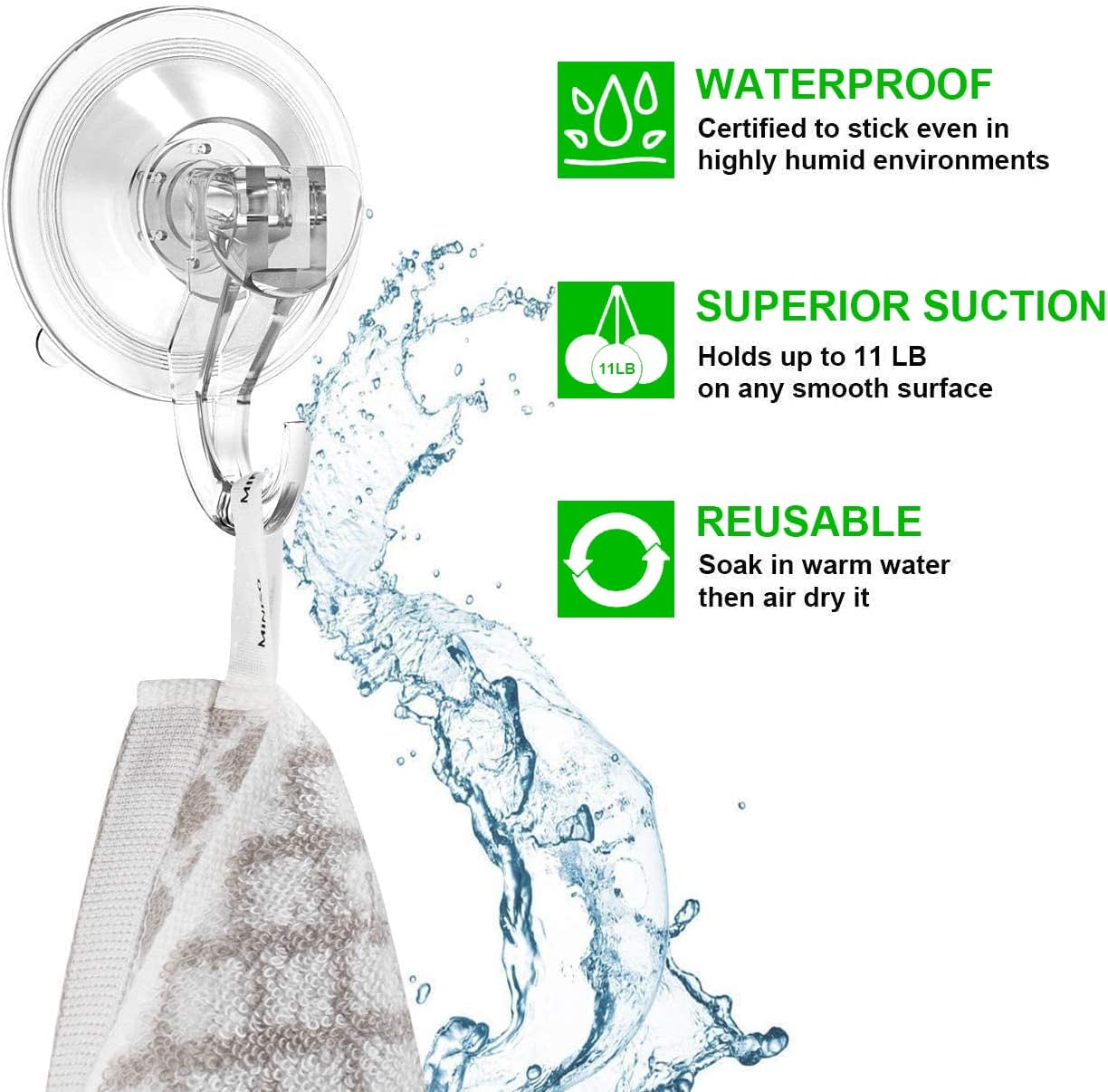 Suction Cup Hooks - 4 Pack Suction Hooks Reusable Powerful Waterproof - Clear Removable Suction Hanger for V1258-DP02-B-703