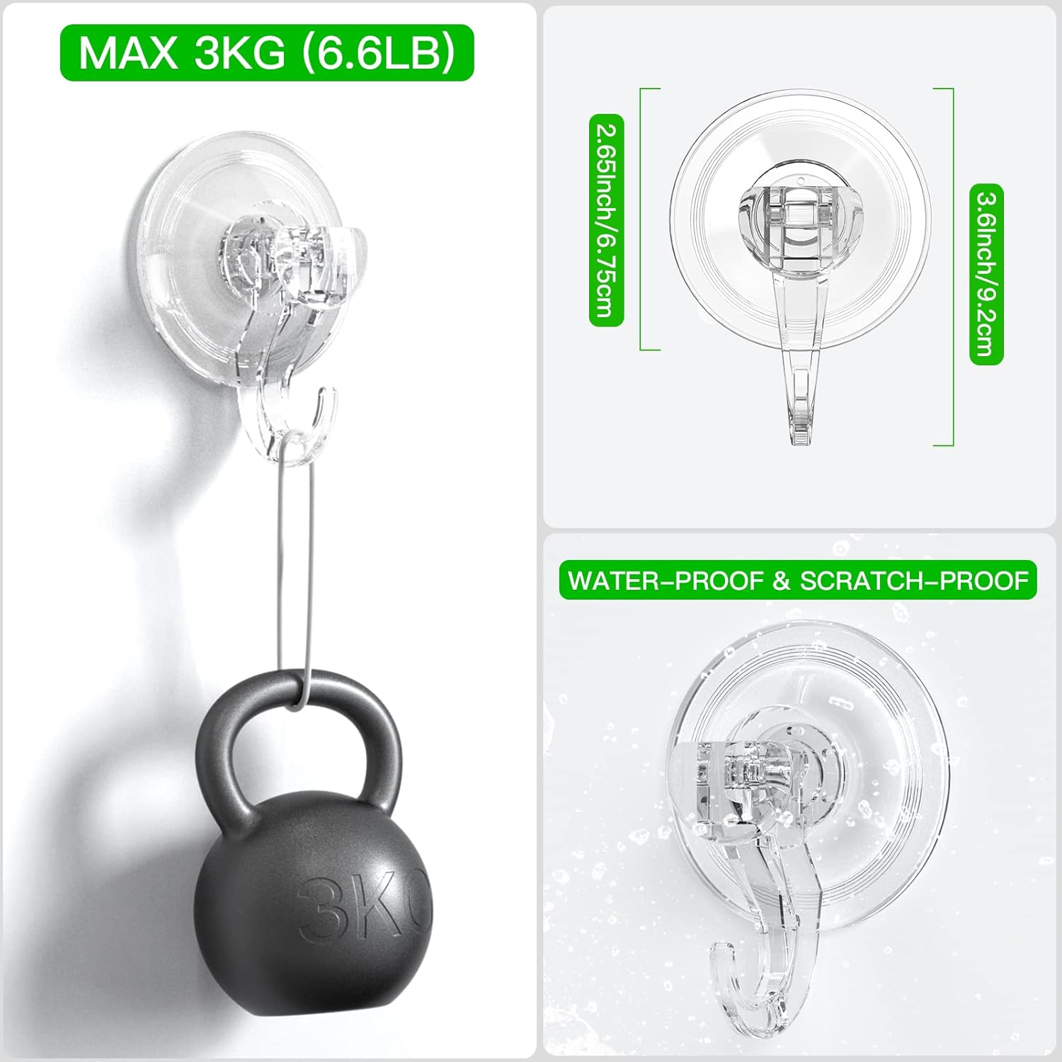 Suction Cup Hooks - 4 Pack Suction Hooks Reusable Powerful Waterproof - Clear Removable Suction Hanger for V1258-DP02-B-703