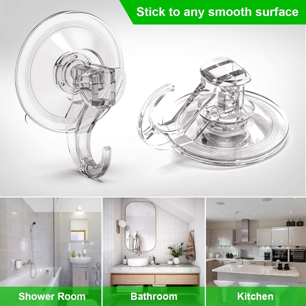 Suction Cup Hooks - 4 Pack Suction Hooks Reusable Powerful Waterproof - Clear Removable Suction Hanger for V1258-DP02-B-703