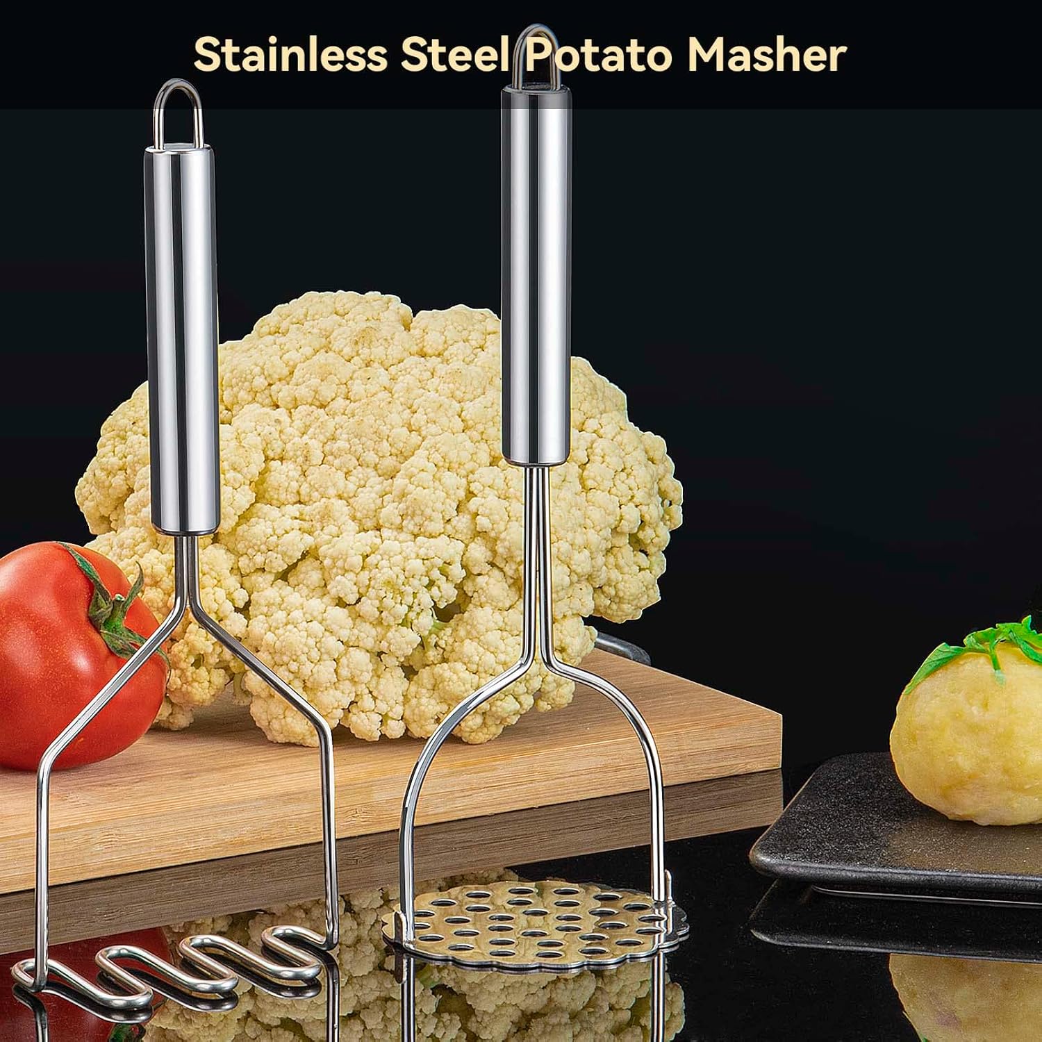 2 Pcs Potato Smasher, Mashed Potato Masher, Stainless Steel Masher Kitchen Tool for Bean, Fruit, Vegetables, V1258-DP02-B-704