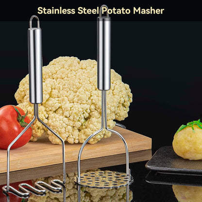 2 Pcs Potato Smasher, Mashed Potato Masher, Stainless Steel Masher Kitchen Tool for Bean, Fruit, Vegetables, V1258-DP02-B-704