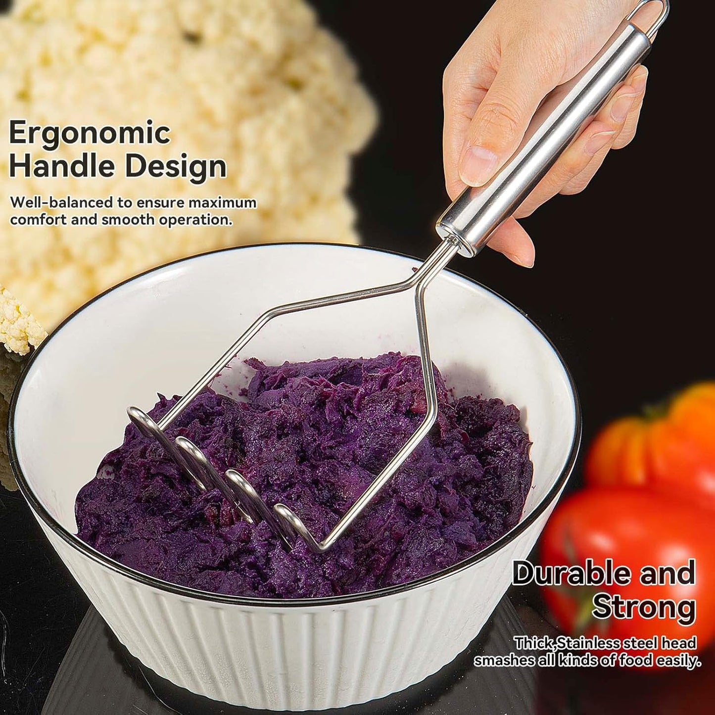 2 Pcs Potato Smasher, Mashed Potato Masher, Stainless Steel Masher Kitchen Tool for Bean, Fruit, Vegetables, V1258-DP02-B-704