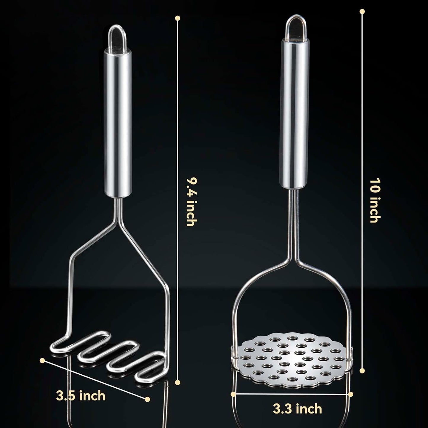 2 Pcs Potato Smasher, Mashed Potato Masher, Stainless Steel Masher Kitchen Tool for Bean, Fruit, Vegetables, V1258-DP02-B-704