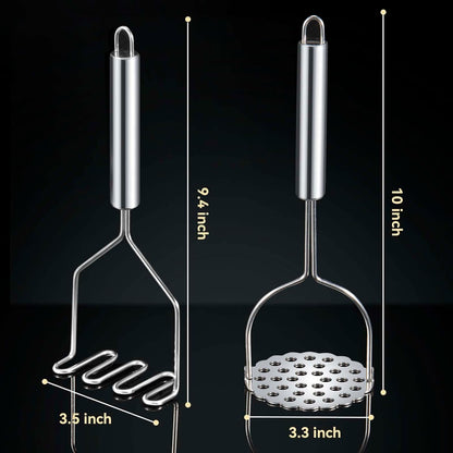 2 Pcs Potato Smasher, Mashed Potato Masher, Stainless Steel Masher Kitchen Tool for Bean, Fruit, Vegetables, V1258-DP02-B-704