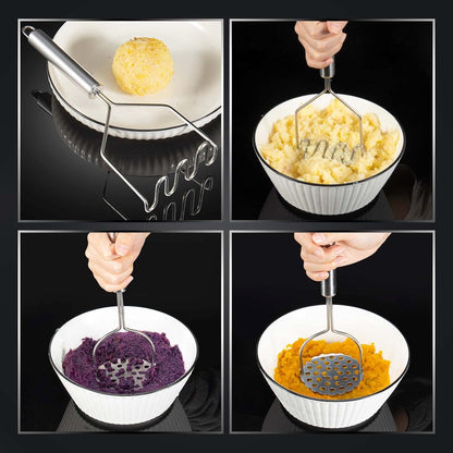 2 Pcs Potato Smasher, Mashed Potato Masher, Stainless Steel Masher Kitchen Tool for Bean, Fruit, Vegetables, V1258-DP02-B-704