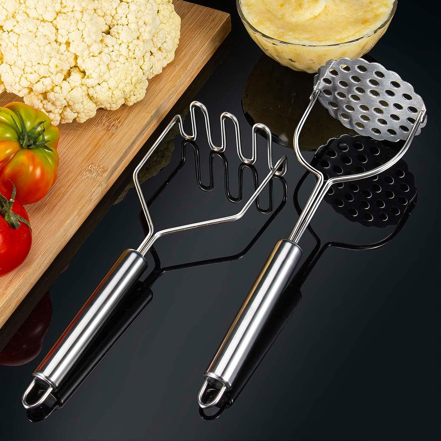2 Pcs Potato Smasher, Mashed Potato Masher, Stainless Steel Masher Kitchen Tool for Bean, Fruit, Vegetables, V1258-DP02-B-704