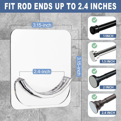 2 Pack Adhesive Curtain Rod Holders, No Drilling Shower Curtain Tension Rod Support Holder, Transparent Clear V1258-DP02-B-708