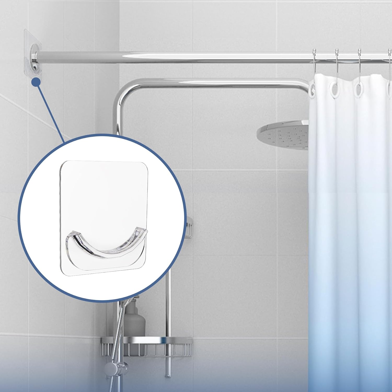 2 Pack Adhesive Curtain Rod Holders, No Drilling Shower Curtain Tension Rod Support Holder, Transparent Clear V1258-DP02-B-708