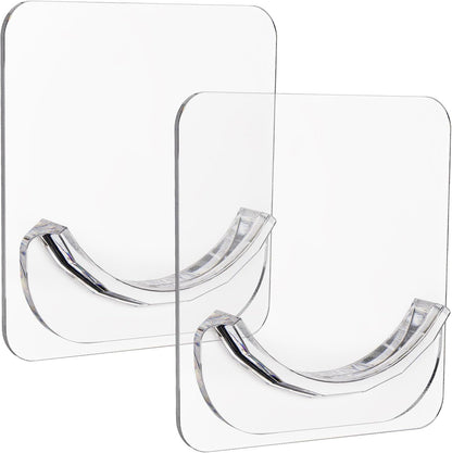 2 Pack Adhesive Curtain Rod Holders, No Drilling Shower Curtain Tension Rod Support Holder, Transparent Clear V1258-DP02-B-708
