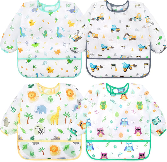 4 Pack Long Sleeve Bibs, Baby Smock Waterproof Sleeved Bib Smock for Baby Toddler 6-36 Months V1258-DP02-B-712