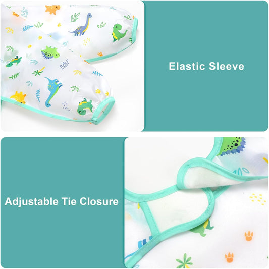 4 Pack Long Sleeve Bibs, Baby Smock Waterproof Sleeved Bib Smock for Baby Toddler 6-36 Months V1258-DP02-B-712