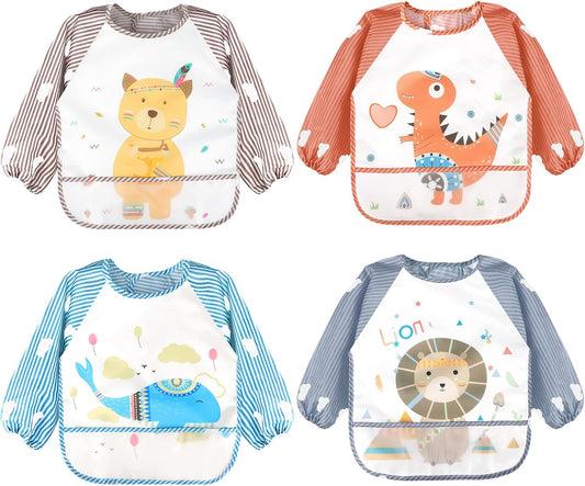 Long Sleeve Baby Bibs, Waterproof Sleeved Bibs Smock for Toddler Baby Girls Boys Eating Feeding V1258-DP02-B-715