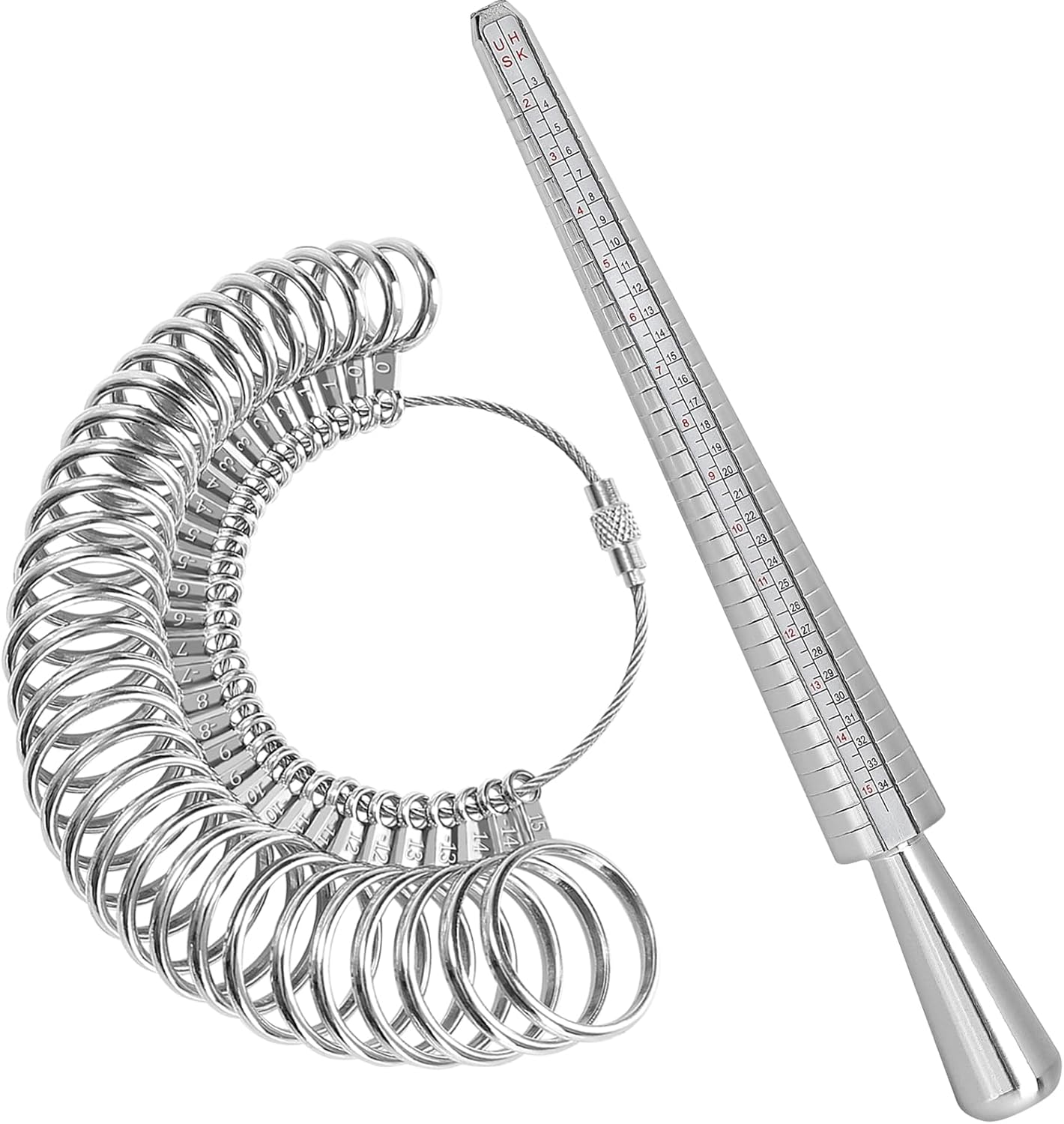 Ring Sizer Tool Including Ring Mandrel & Ring Sizer Guage, 4 Sizes Ring Measurement Stick Metal Mandrel & V1258-DP02-B-722