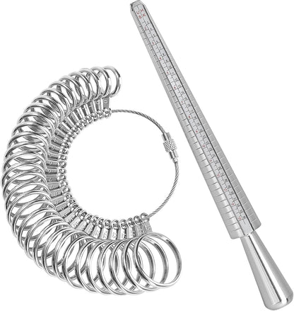 Ring Sizer Tool Including Ring Mandrel & Ring Sizer Guage, 4 Sizes Ring Measurement Stick Metal Mandrel & V1258-DP02-B-722