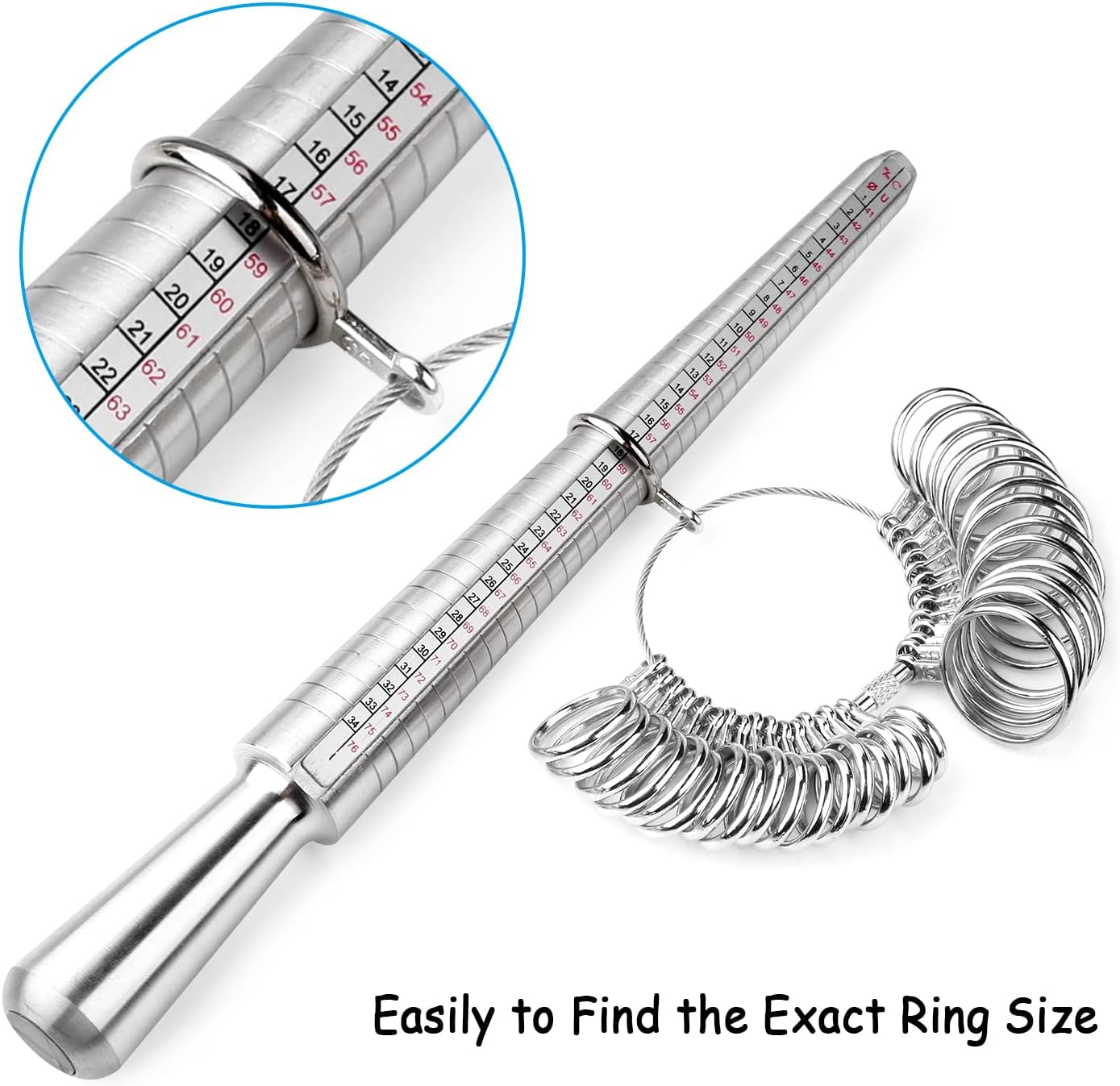 Ring Sizer Tool Including Ring Mandrel & Ring Sizer Guage, 4 Sizes Ring Measurement Stick Metal Mandrel & V1258-DP02-B-722