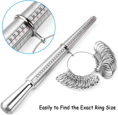 Ring Sizer Tool Including Ring Mandrel & Ring Sizer Guage, 4 Sizes Ring Measurement Stick Metal Mandrel & V1258-DP02-B-722
