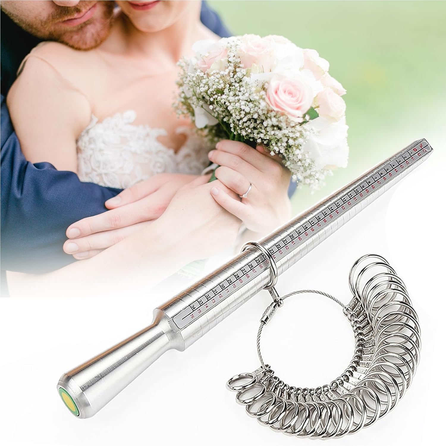 Ring Sizer Tool Including Ring Mandrel & Ring Sizer Guage, 4 Sizes Ring Measurement Stick Metal Mandrel & V1258-DP02-B-722