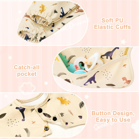 Long Sleeve Baby Bib, Full Sleeve Bib, Baby Toddler Waterproof Sleeved Bibs Smock, Machine Washable V1258-DP02-B-724