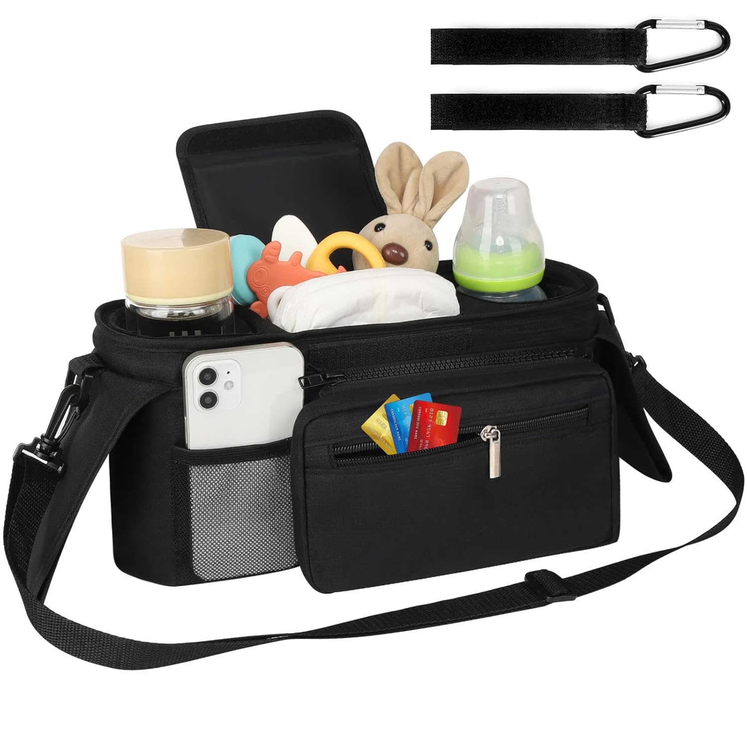 Universal Stroller Organizer with Insulated Cup Holder Detachable Phone Bag and Shoulder Strap,Stroller Bag V1258-DP02-B-729