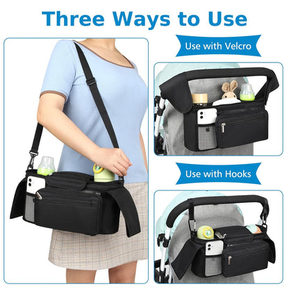 Universal Stroller Organizer with Insulated Cup Holder Detachable Phone Bag and Shoulder Strap,Stroller Bag V1258-DP02-B-729