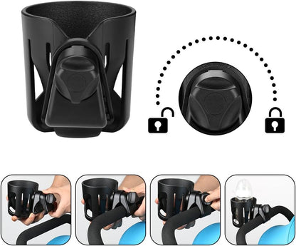 Universal Cup Holder, Stroller Cup Holder, 360 degrees Rotatable Large Caliber Designed Bottle Holder for V1258-DP02-B-731