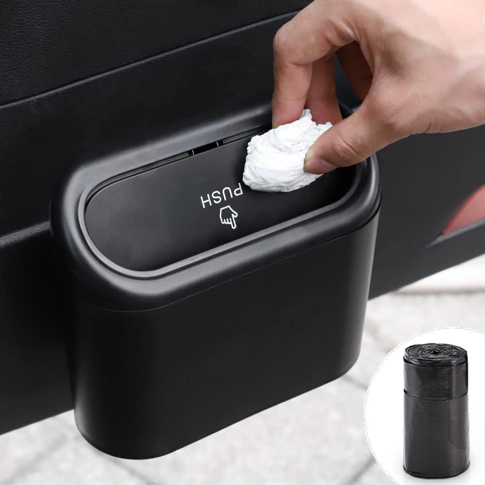 Car Trash Can with Lid, Mini Auto Dustbin Garbage Organizer with 30 Pcs Plastic Trash Bag, Automotive Garbage V1258-DP02-B-733