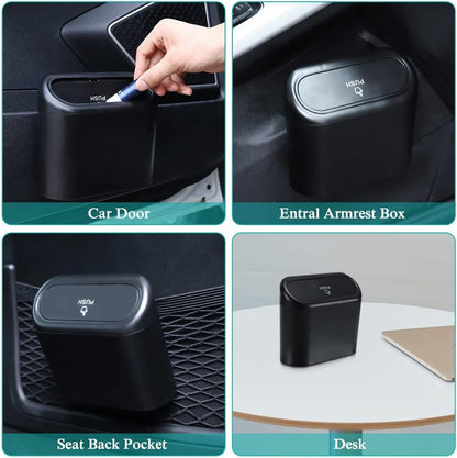 Car Trash Can with Lid, Mini Auto Dustbin Garbage Organizer with 30 Pcs Plastic Trash Bag, Automotive Garbage V1258-DP02-B-733