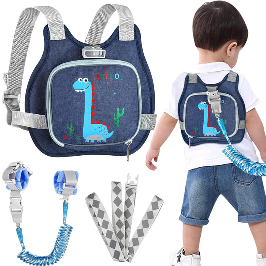 Toddler Harness Leash+ Anti Lost Wrist Link, Cute Dinosaur Kids Harness with Leash, Foldable Child Leash Baby V1258-DP02-B-737