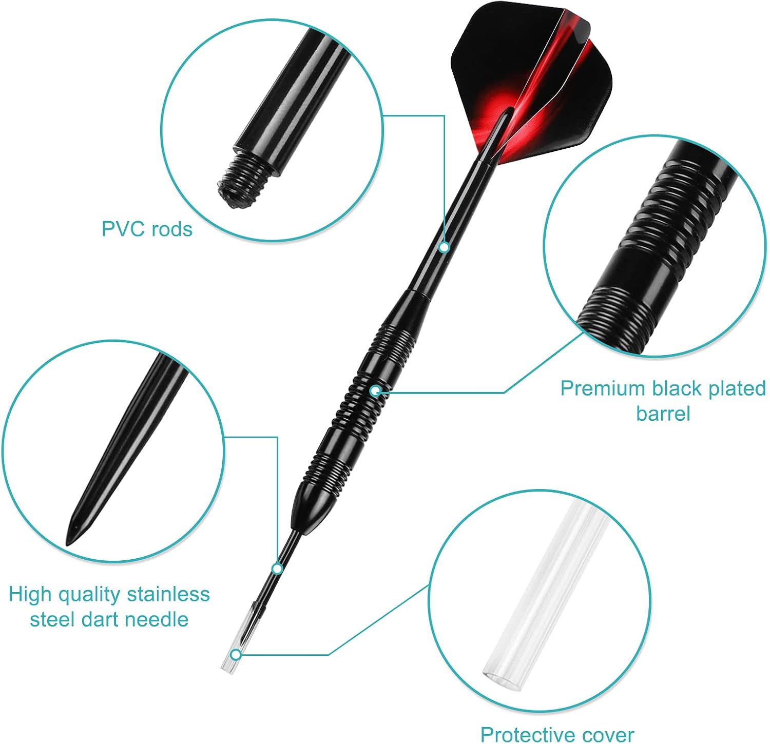 Darts Metal Tip Set, 12 Pack Steel Tip Darts Darts Set 24Grams Professional Metal Darts V1258-DP02-B-744