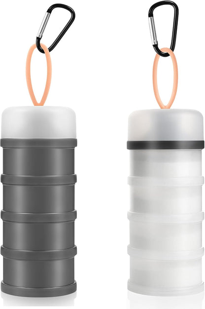 2 Pcs Protein Powder Container to Go with Funnels Stand, 4 Compartments Stackable Protein Powder Dispenser V1258-DP02-B-746