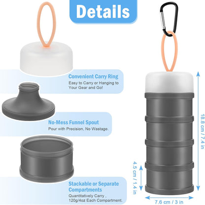 2 Pcs Protein Powder Container to Go with Funnels Stand, 4 Compartments Stackable Protein Powder Dispenser V1258-DP02-B-746
