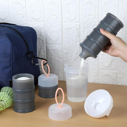 2 Pcs Protein Powder Container to Go with Funnels Stand, 4 Compartments Stackable Protein Powder Dispenser V1258-DP02-B-746