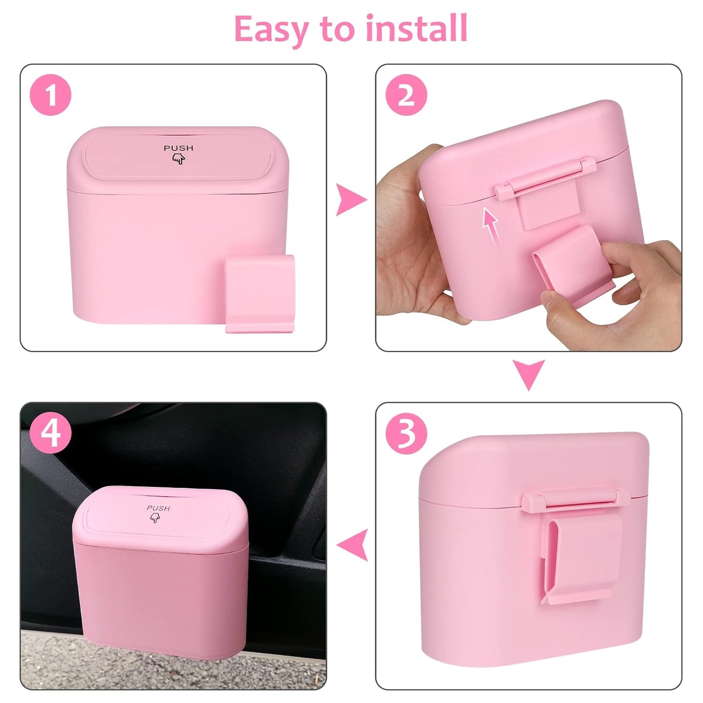Car Trash Can with Lid, Leakproof Vehicle Garbage Organizer Holder Bin with 60 Pack Trash Bags, Mini Auto V1258-DP02-B-747