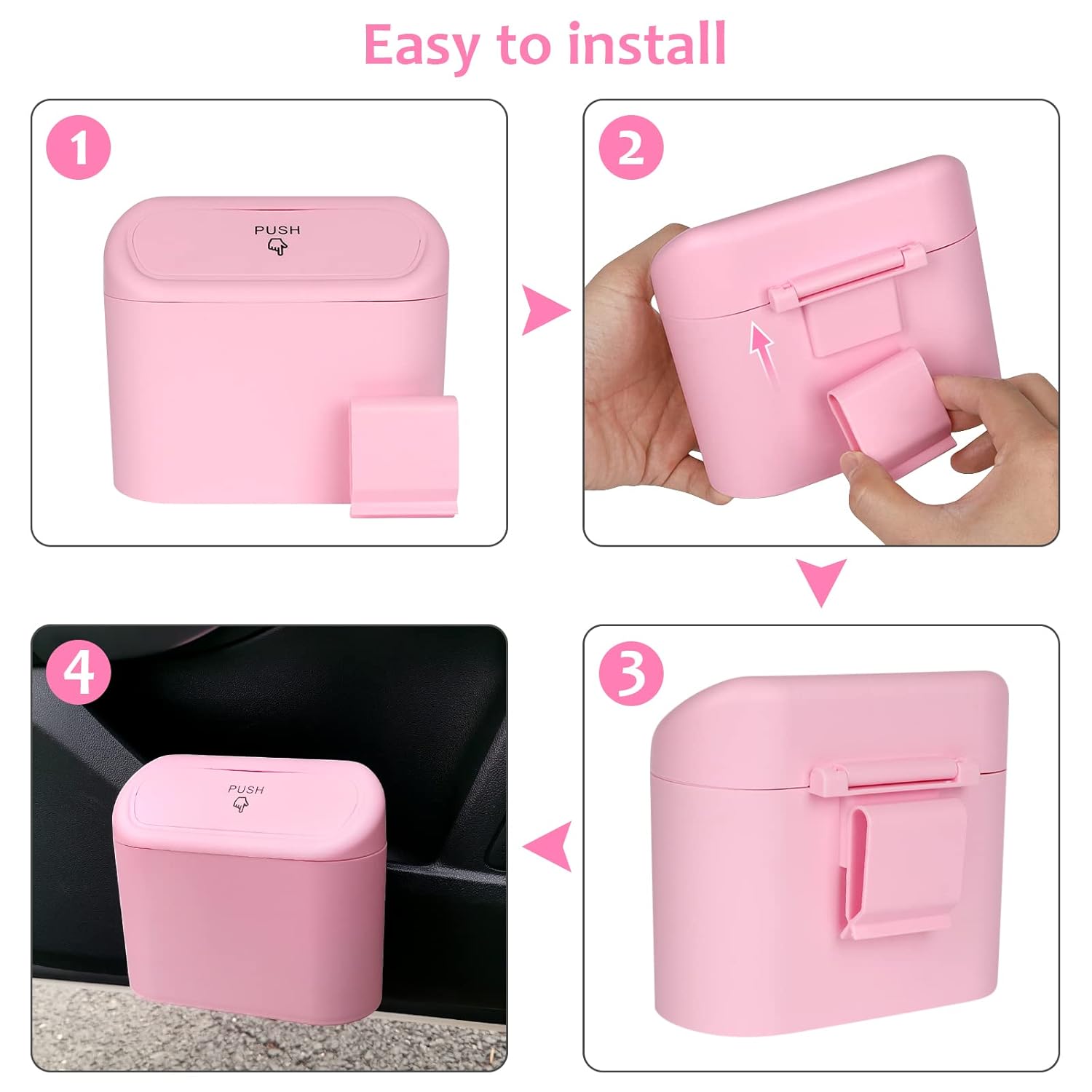 Car Trash Can with Lid, Leakproof Vehicle Garbage Organizer Holder Bin with 60 Pack Trash Bags, Mini Auto V1258-DP02-B-747
