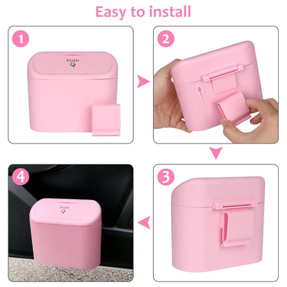 Car Trash Can with Lid, Leakproof Vehicle Garbage Organizer Holder Bin with 60 Pack Trash Bags, Mini Auto V1258-DP02-B-747