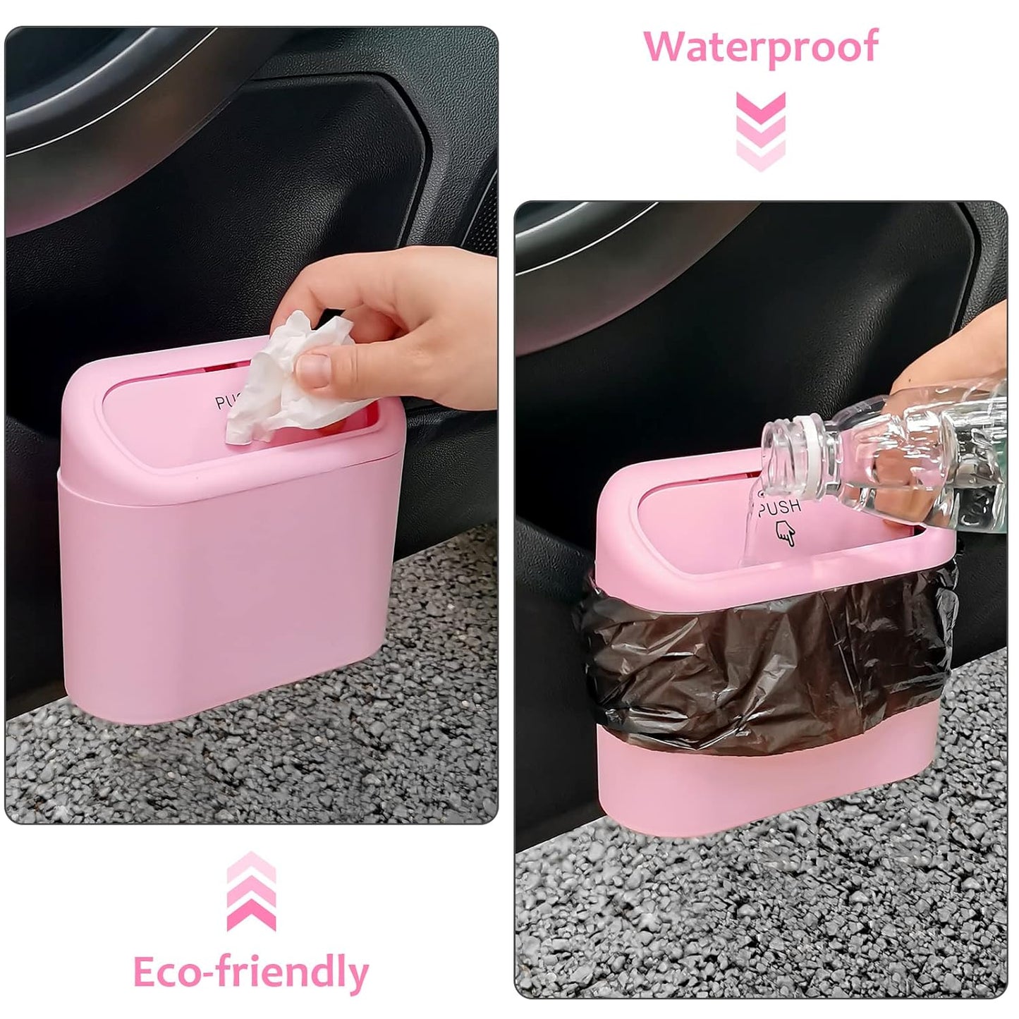 Car Trash Can with Lid, Leakproof Vehicle Garbage Organizer Holder Bin with 60 Pack Trash Bags, Mini Auto V1258-DP02-B-747