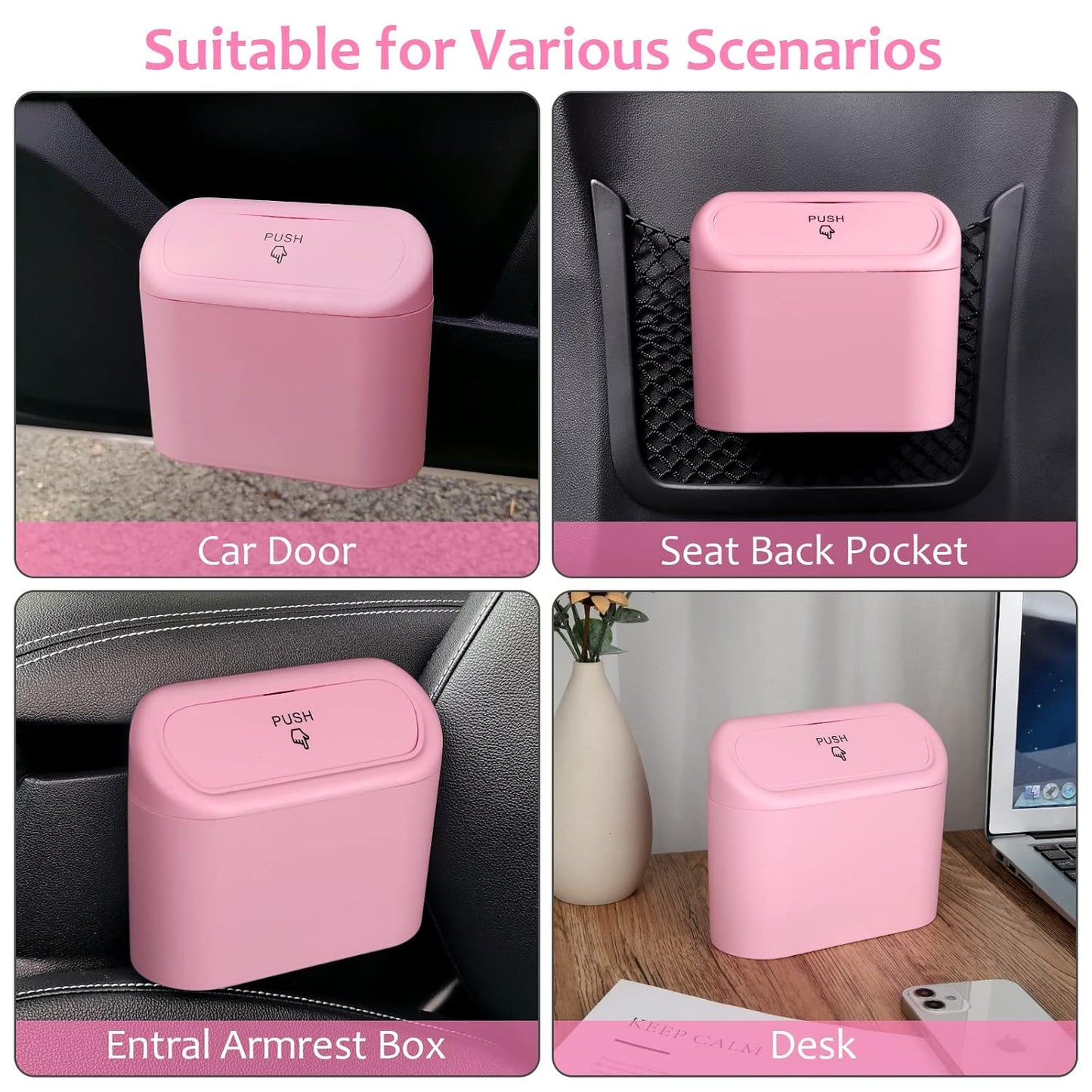 Car Trash Can with Lid, Leakproof Vehicle Garbage Organizer Holder Bin with 60 Pack Trash Bags, Mini Auto V1258-DP02-B-747