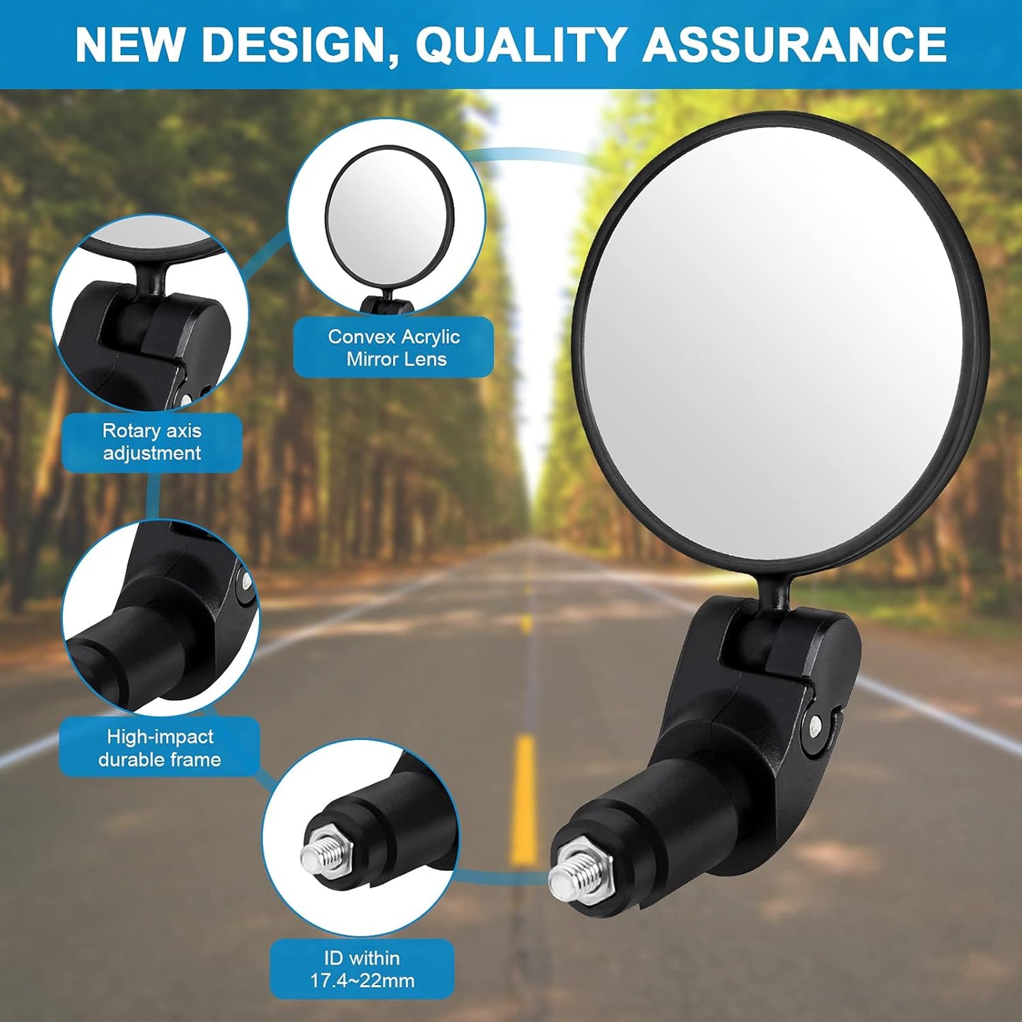 2pcs Bike Mirror, Bar End Bicycle Riding Rearview Mirrors for Handlebars, Adjustable 360 Degree Rotatable V1258-DP02-B-749