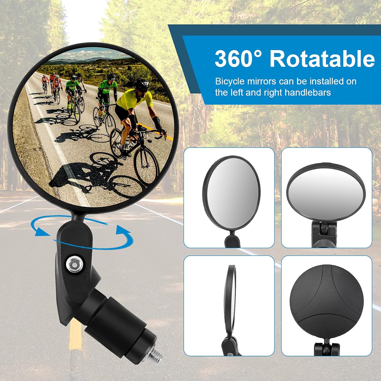 2pcs Bike Mirror, Bar End Bicycle Riding Rearview Mirrors for Handlebars, Adjustable 360 Degree Rotatable V1258-DP02-B-749