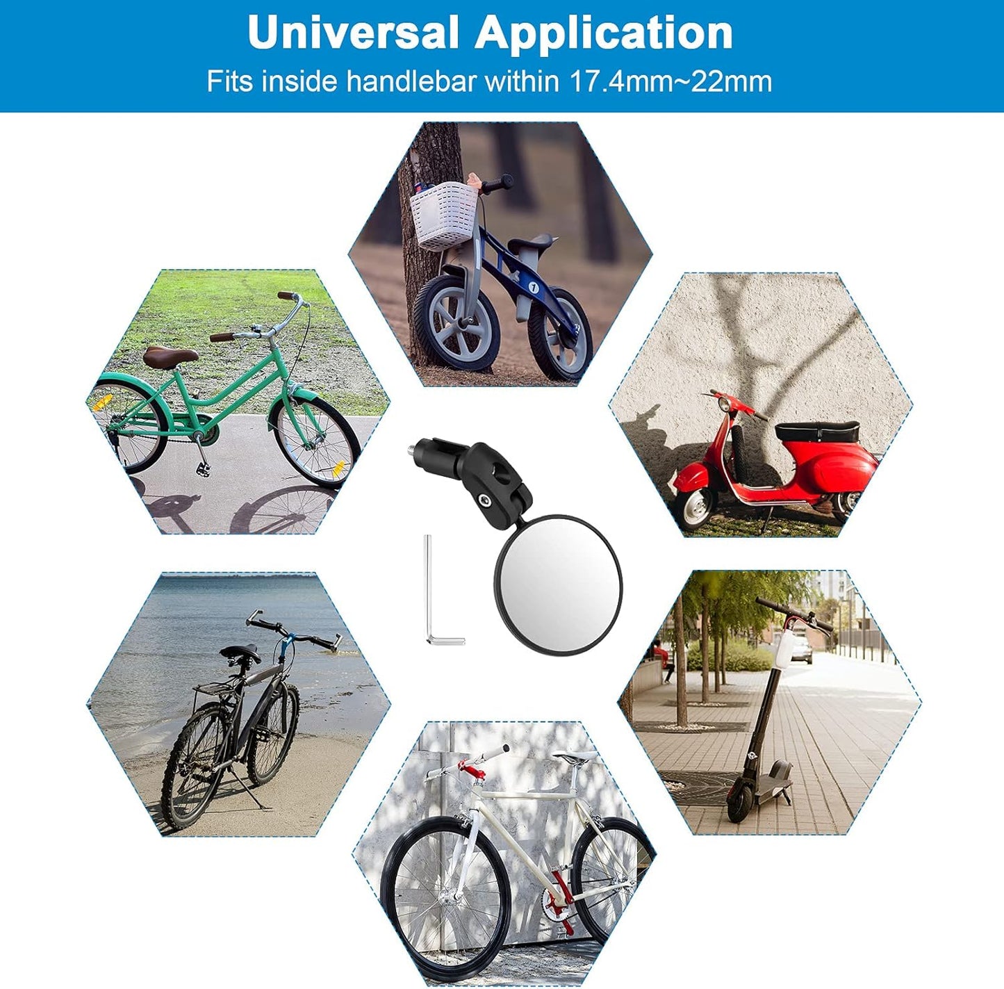 2pcs Bike Mirror, Bar End Bicycle Riding Rearview Mirrors for Handlebars, Adjustable 360 Degree Rotatable V1258-DP02-B-749