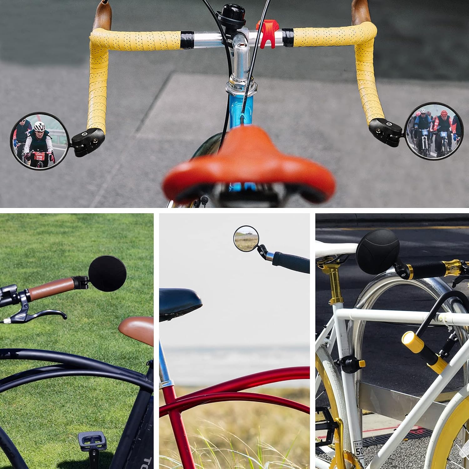2pcs Bike Mirror, Bar End Bicycle Riding Rearview Mirrors for Handlebars, Adjustable 360 Degree Rotatable V1258-DP02-B-749