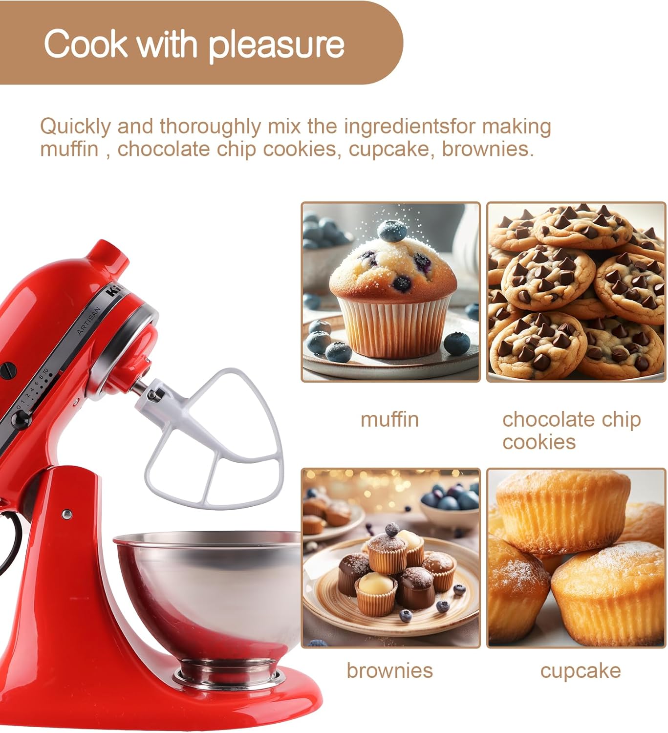 K45B Metal Beater with Non-Stick Coating, Compatible with KitchenAid 4.5-5 Quart Tilt-Head Stand Mixer V1258-DP02-B-75