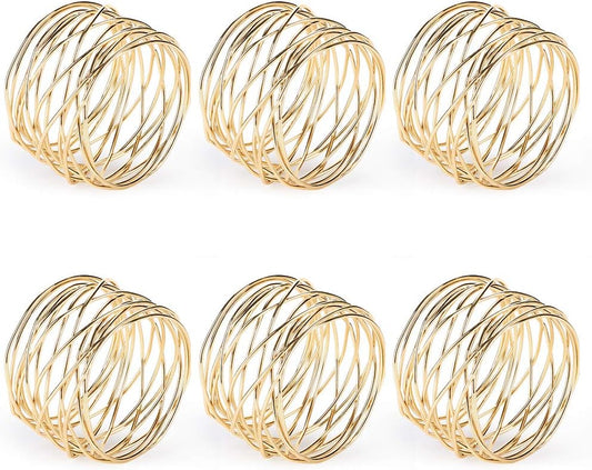 Napkin Rings, Metal Gold Round Napkin Rings Buckles for Table Decorations, Wedding, Dinner, Party, Set of 6 V1258-DP02-B-757